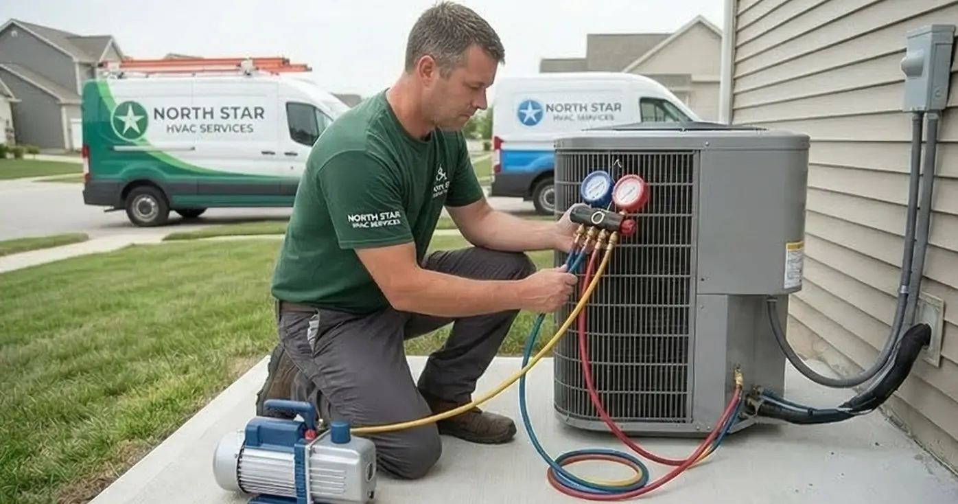Arctic Air HVAC technician servicing a residential system in Austin